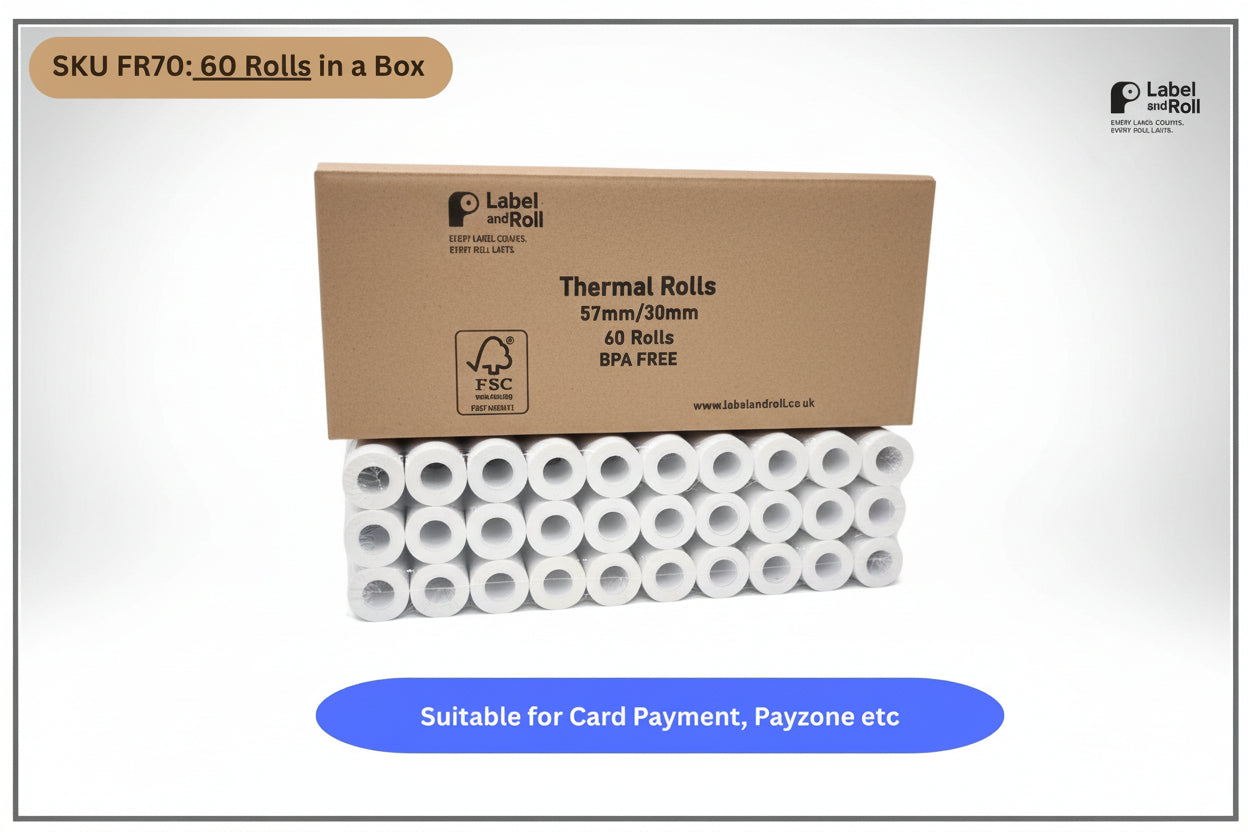 57mm x 30mm Card Machine Rolls – 60 Pack | BPA Free | Payzone/Card Machine Compatible