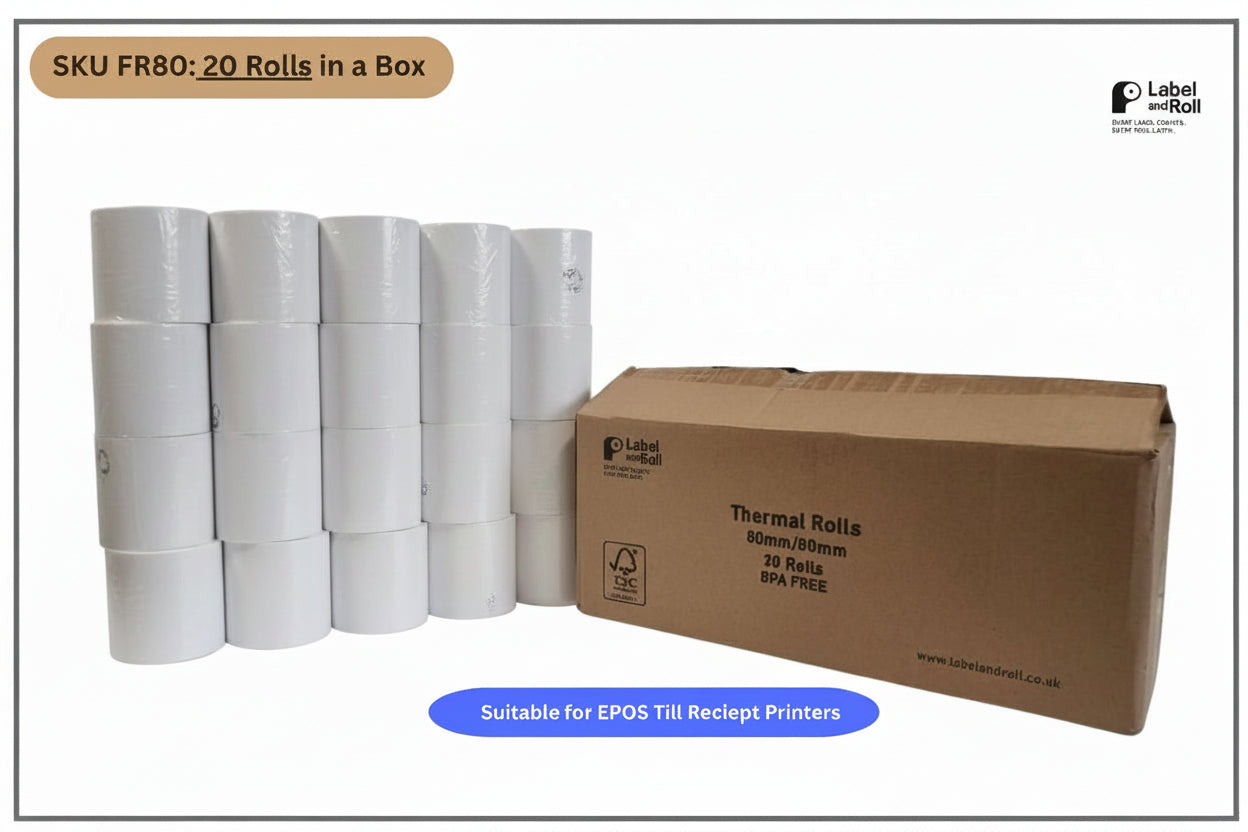 80mm x 80mm Thermal Till Rolls – 20 Pack | BPA Free | EPOS Receipt Paper